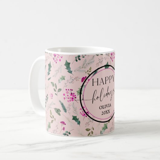 Pastel Pink Happy Holidays Tasse (Vorderseite Links)
