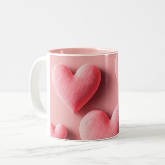 Pastel Pink Heart Pattern Design Zweifarbige Tasse (Vorderseite Links)