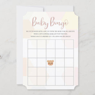 Pastel Pink Hexagon und Teddy Bear Baby Bingo Einladung