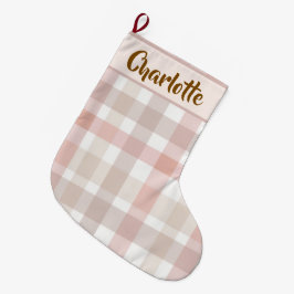 Pastel Pink Holiday Plaid | Christmas Stocking Großer Weihnachtsstrumpf
