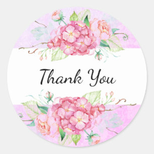 Pastel Pink Hydrangea Blume Danke Runder Aufkleber
