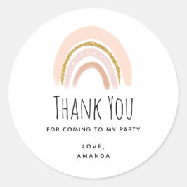 Pastel Pink & Imitate Glitzer Boho Rainbow Birthda Runder Aufkleber