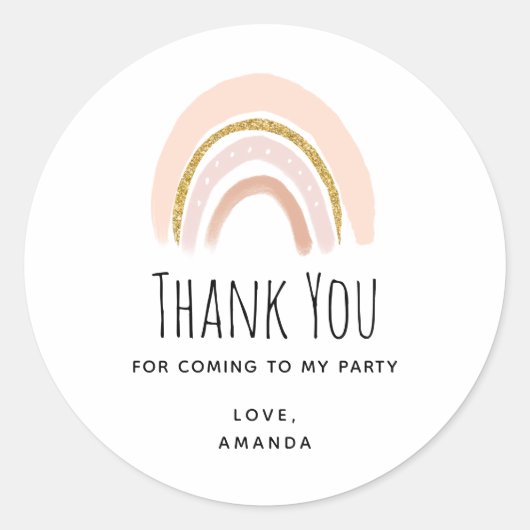 Pastel Pink & Imitate Glitzer Boho Rainbow Birthda Runder Aufkleber (Vorderseite)