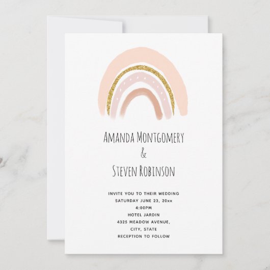 Pastel Pink & Imitate Glitzer Boho Rainbow Wedding Einladung (Vorderseite)