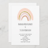 Pastel Pink & Imitate Glitzer Boho Rainbow Wedding Einladung (Vorne/Hinten)