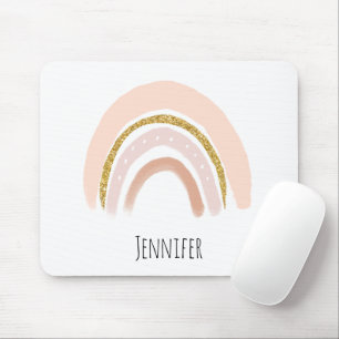 Pastel Pink & Imitate Glitzer Rainbow Boho Mousepad