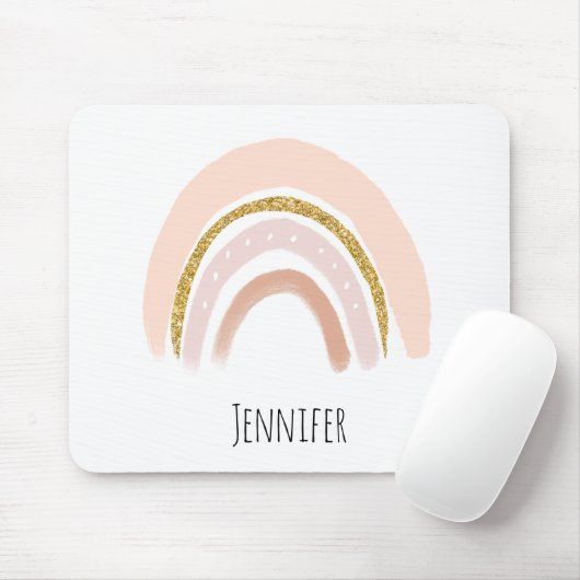 Pastel Pink & Imitate Glitzer Rainbow Boho Mousepad (Mit Mouse)