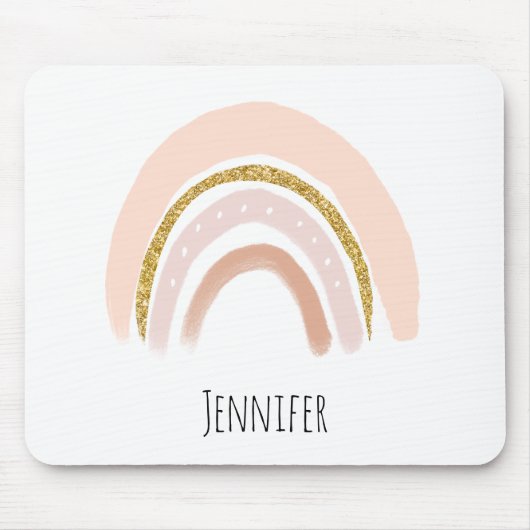 Pastel Pink & Imitate Glitzer Rainbow Boho Mousepad (Vorne)