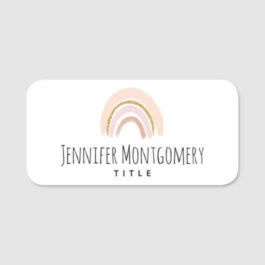Pastel Pink & Imitate Glitzer Rainbow Boho Namensschild (Vorderseite)