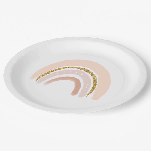 Pastel Pink & Imitate Glitzer Rainbow Boho Pappteller (Schrägansicht)