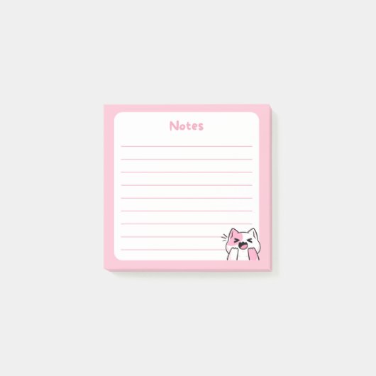 Pastel Pink Kawaii Chibi Laughing kitty Cat Post-it Klebezettel (Vorderseite)