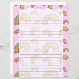 Pastel Pink Kawaii Rainbow Stationery Paper