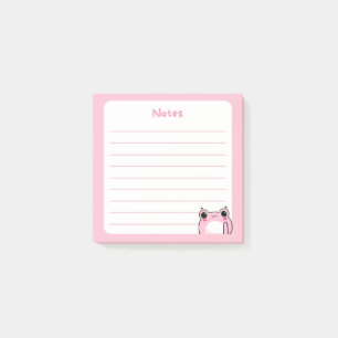 Pastel Pink Kawaii Shy Blushing Chibi Frog Waving Post-it Klebezettel
