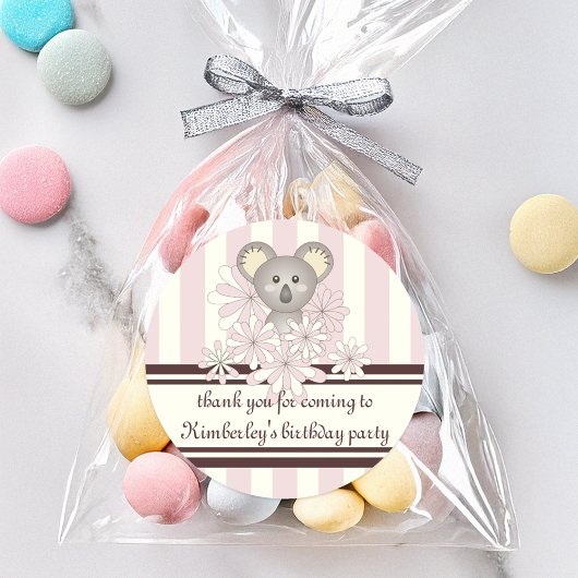 Pastel Pink Koala Baby Girl Dusche / Kindergeburts Runder Aufkleber