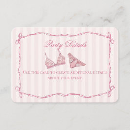 Pastel Pink Lace Lingerie Shower Details Begleitkarte