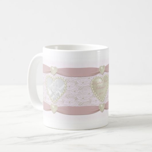 Pastel Pink Lace Pearl Baby Foto Tasse (Vorderseite Links)