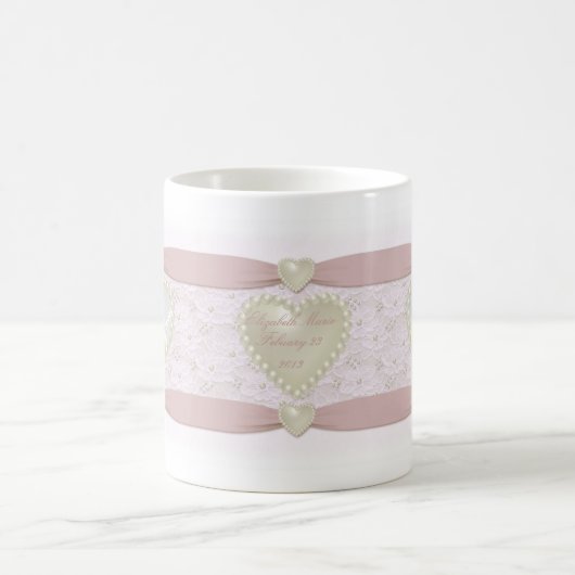 Pastel Pink Lace Pearl Baby Foto Tasse (Mittel)