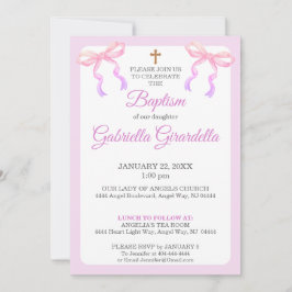 Pastel Pink & Lavender Ombre Bow Baptism Einladung