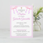 Pastel Pink & Lavender Ombre Bow Baptism Einladung (Stehend Vorderseite)