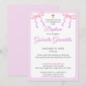 Pastel Pink & Lavender Ombre Bow Baptism Einladung (Vorne/Hinten)