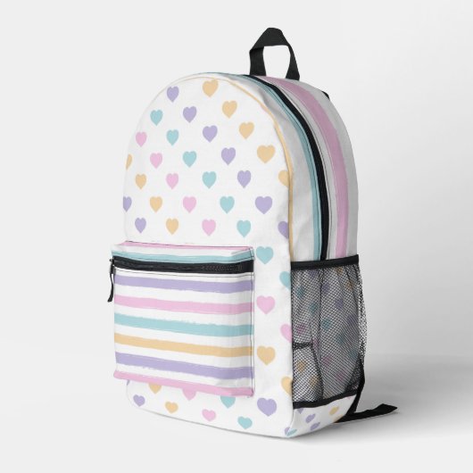 PASTEL PINK LILA-Gelb-BLAU-STREIFEN & HERZEN Bedruckter Rucksack (Rückseitige Ecke Rechts)