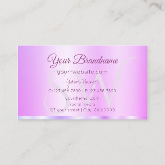 Pastel Pink Lila Glamour mit Initials Elegant Visitenkarte (Rückseite)