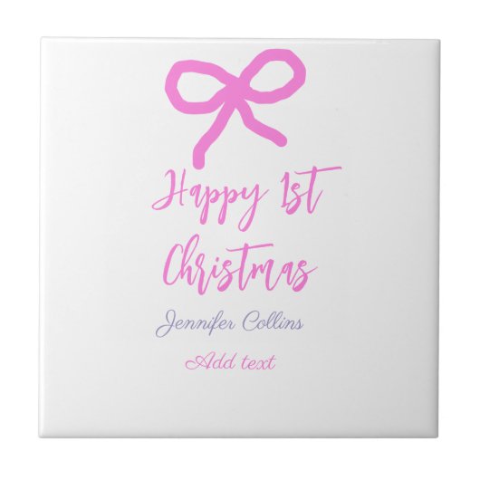 Pastel pink lila glücklich 1. Weihnachtsbogenname  Fliese (Vorderseite)