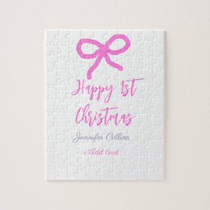 Pastel pink lila glücklich 1. Weihnachtsbogenname Puzzle