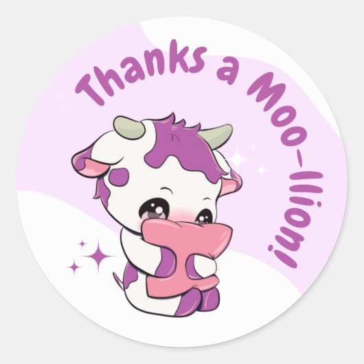 Pastel Pink Lila Kuh Weiße Wolke Vielen Dank Runder Aufkleber (Vorderseite)