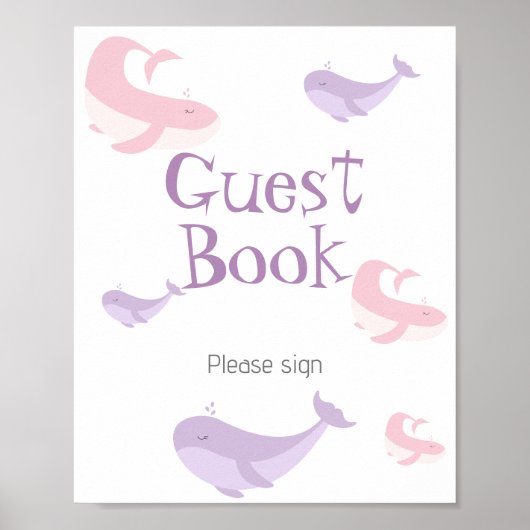 Pastel Pink Lilac Whale Gästebuch (Vorne)