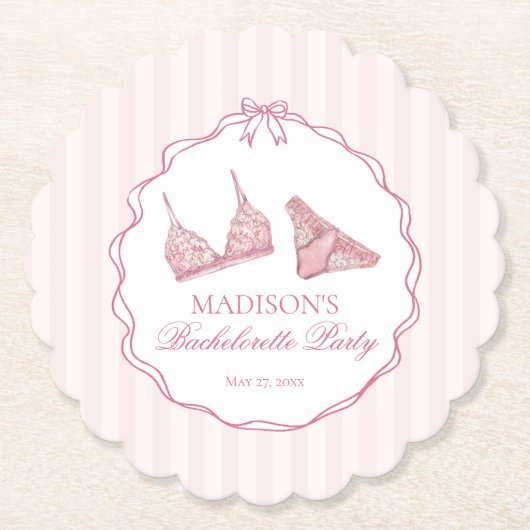 Pastel Pink Lingerie Lace Bachelorette Party Untersetzer (Vorderseite)