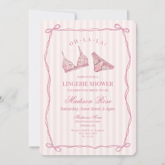 Pastel Pink Lingerie Shower Bridal Lace Einladung (Vorderseite)