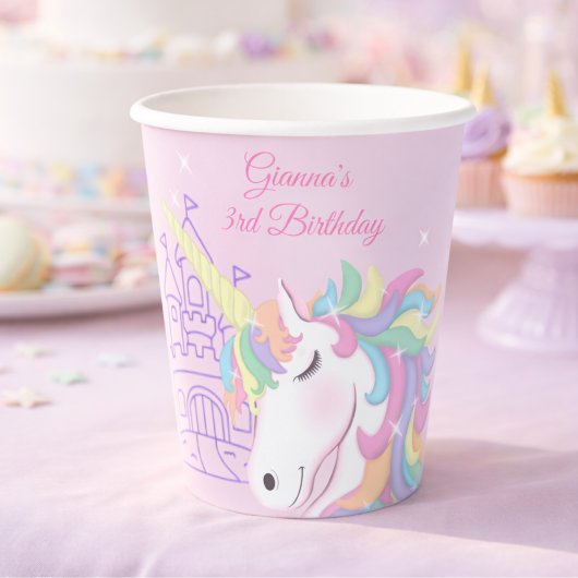 Pastel Pink Magical Rainbow Unicorn Birthday  Pappbecher