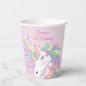 Pastel Pink Magical Rainbow Unicorn Birthday  Pappbecher (Rückseite)