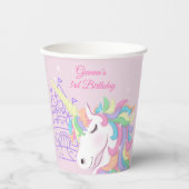 Pastel Pink Magical Rainbow Unicorn Birthday  Pappbecher (Vorderseite)