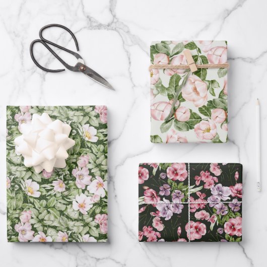 Pastel Pink Magnolia Rose Geschenkpapier Set (Vorderseite)