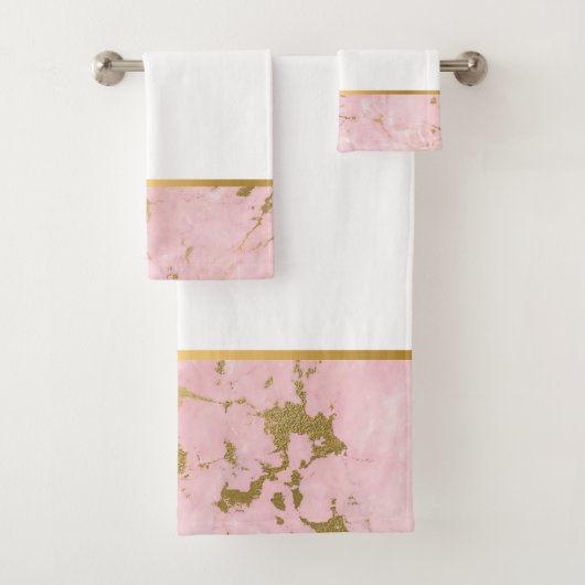 PASTEL PINK MARBLE GOLD BADEZIMMER TOWEL SET (Insitu)