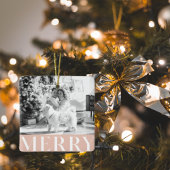 Pastel Pink Merry & Family Foto Happy Holiday Keramikornament