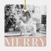 Pastel Pink Merry & Family Foto Happy Holiday Keramikornament (Rückseite)