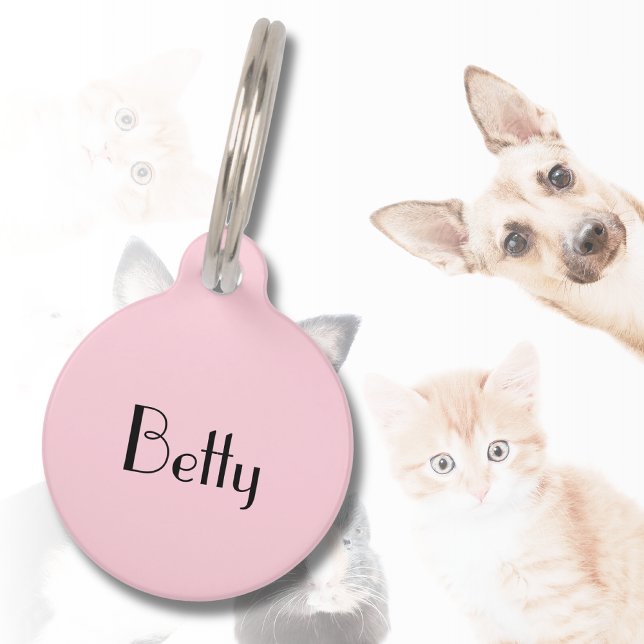 Pastel Pink Minimal Elegant Katzen Name Adresse Haustiermarke (Von Creator hochgeladen)