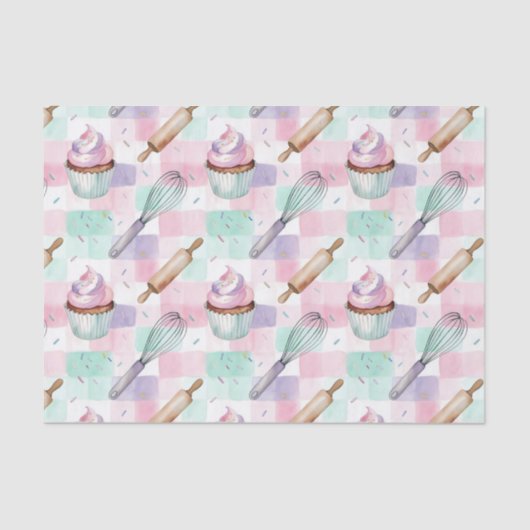 Pastel Pink & Mint Cupcake Baking Pattern Seidenpapier (Vorderseite)