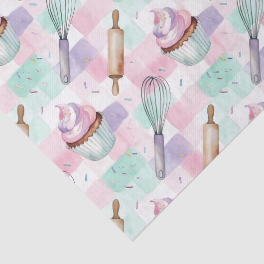 Pastel Pink & Mint Cupcake Baking Pattern Seidenpapier (Ausschnitt)