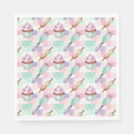Pastel Pink & Mint Cupcake Baking Pattern Serviette