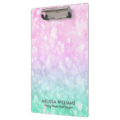 Pastel Pink & Mint Green Glam Bokeh Glitzer Klemmbrett (Links)