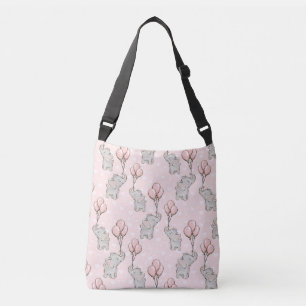 PASTEL PINK MIT GRAUEN BABY ELEPHANS TRAGETASCHEN MIT LANGEN TRÄGERN