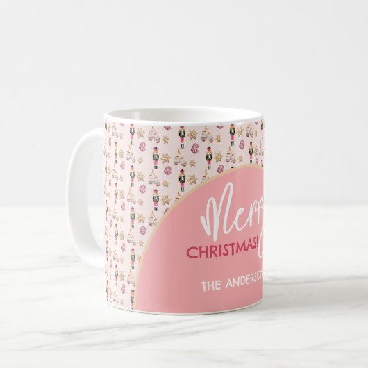 Pastel Pink Modernes Weihnachtsmuster Kaffeetasse (Vorderseite Links)