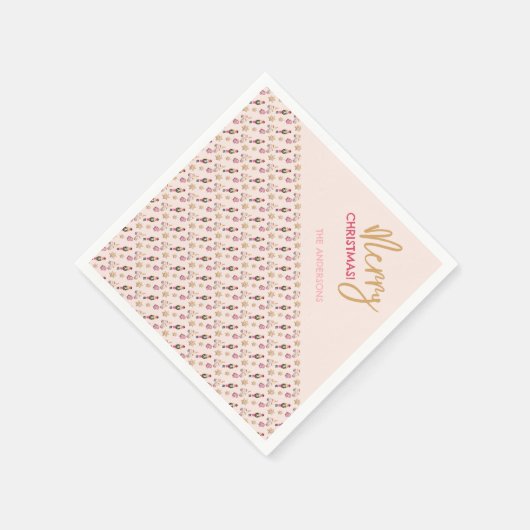 Pastel Pink Modernes Weihnachtsmuster Serviette (Ecke)