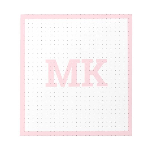 Pastel Pink Monogram Dot Grid Notizblock (Vorderseite)