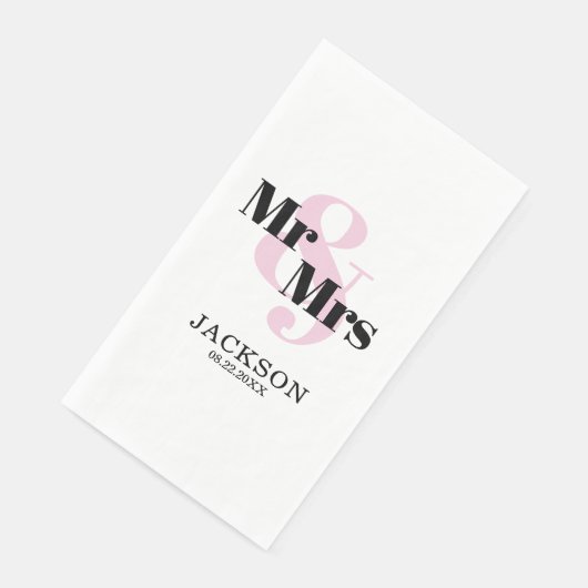 Pastel Pink Mr & Mrs Wedding Serviette (Ecke)