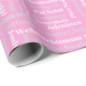 Pastel pink multilingual Santa delicate holiday Geschenkpapier (Rolleneckpunkt)